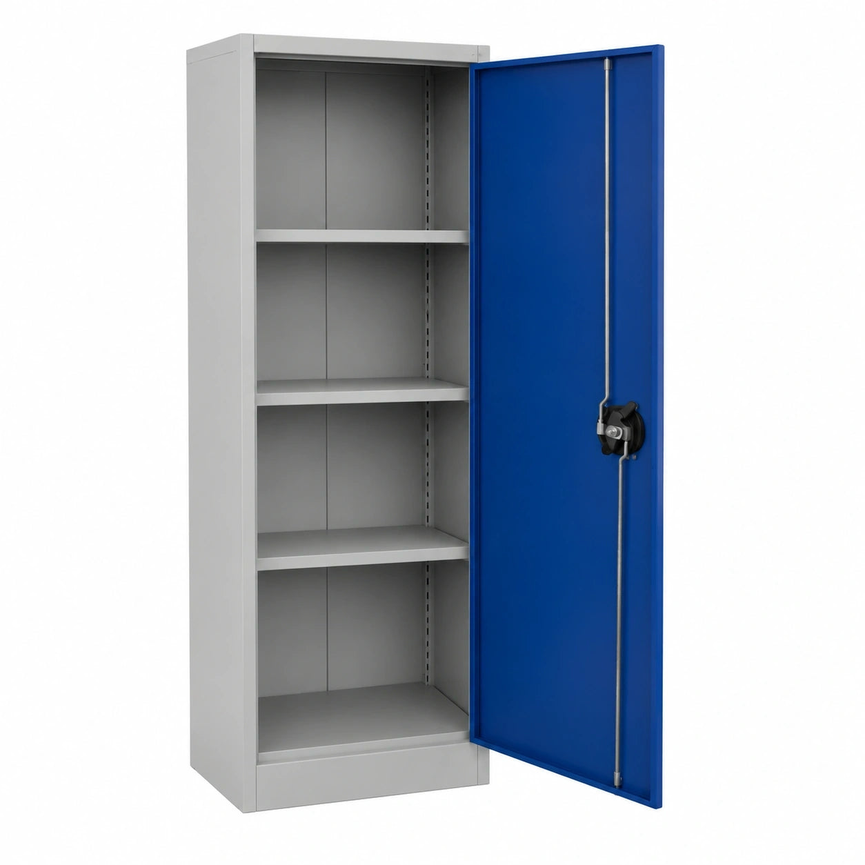 Robuster Metallschrank mit 4 Fachböden, abschließbar - 185x50x50cm, Blau-Weiß