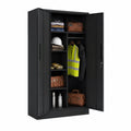 Stabiler Metallschrank mit 6 Fächern und Kleiderstange – Abschließbarer Garderobenschrank in Schwarz – Vielzweckschrank mit Doppeltüren 175x40x80 cm