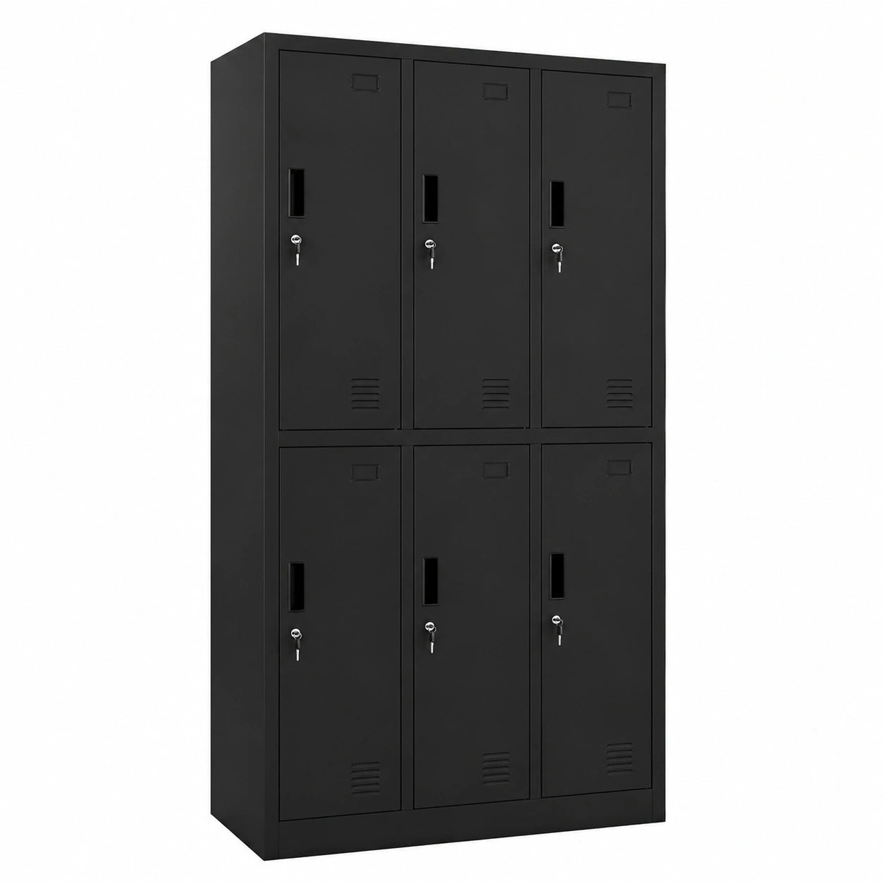 Metall-Schließfachschrank 6 Fächer, Stahlblech, pulverbeschichtet, 185x90x45 cm, schwarz