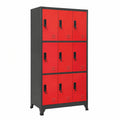 Metall Spind Schrank 9 Fächer, Mehrzweck Stahlschrank, Umkleideschrank Anthrazit/Rot 90x45x180 cm