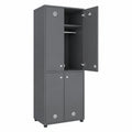 Robuster Holzspind Umkleideschrank mit 4 Türen, H183xB60xT50cm, abschließbarer Wertsachenschrank, Garderobenschrank mit Ablagefach und Kleiderstange, Zylinderschloss, anthrazit