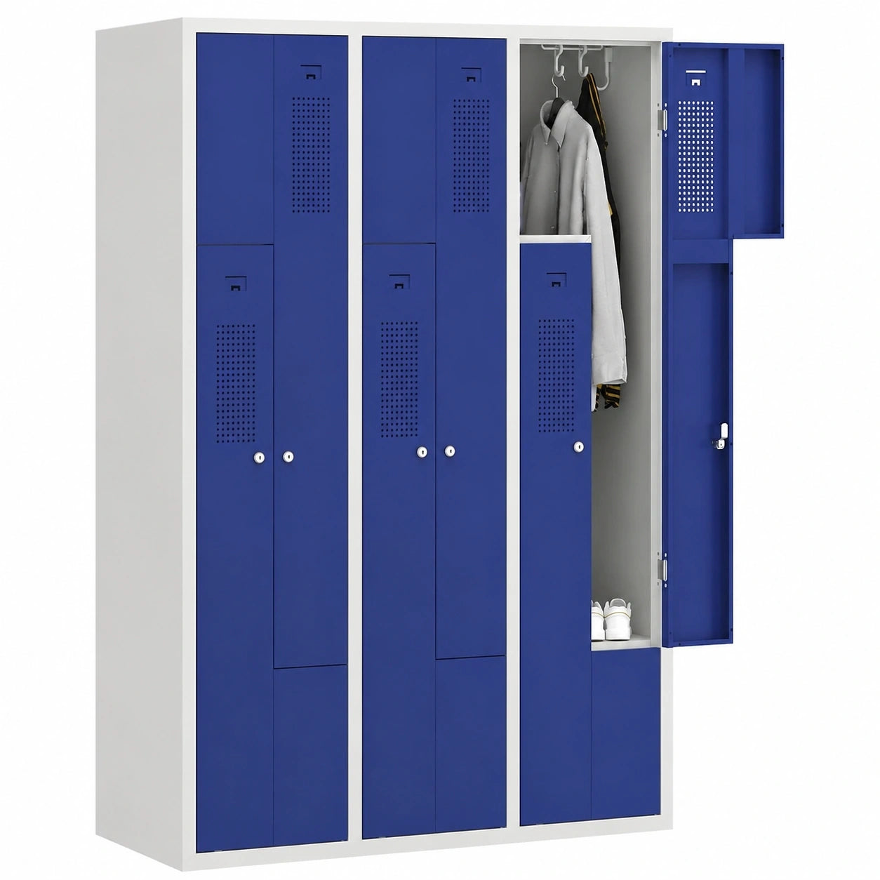 EUROKRAFT Z-Spindschrank mit 3 Fächern | Lichtgrau/Enzianblau | Breite 1185 mm