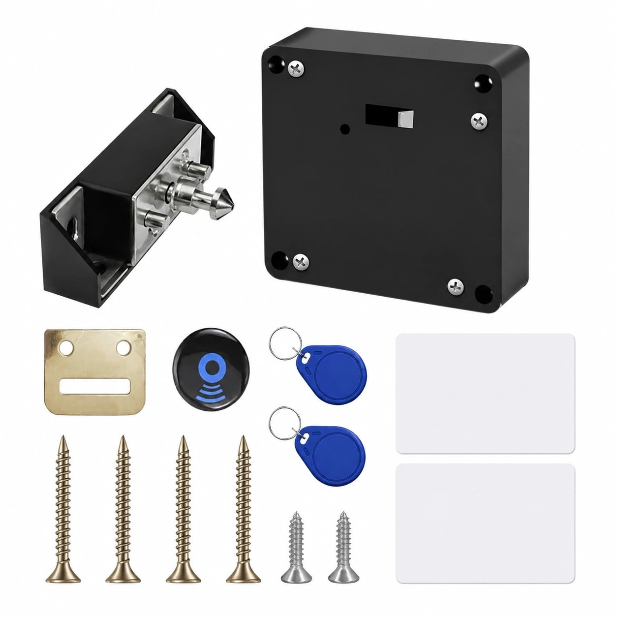 Smartes RFID-Schrank- und Schubladenschloss mit Batteriebetrieb, inklusive 2 Schlüsselanhänger und 2 RFID-Karten, ideal für Doppeltürenschränke und Holzschränke