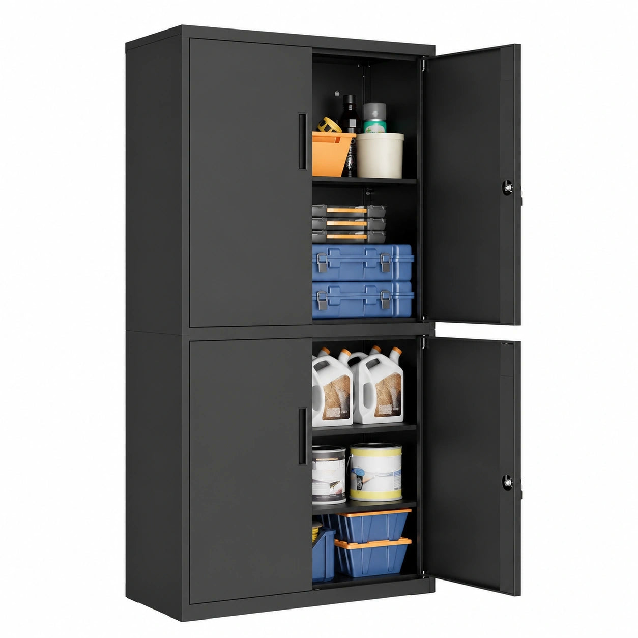 SONGMICS 4-türiger Stahlschrank mit verstellbaren Einlegeböden, Büroschrank, 5 Ebenen, 40 x 80 x 180 cm, abschließbar, mattschwarz
