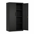 Stahl-Büroschrank mit Schloss, 3 verstellbaren Regalböden, 80 x 40 x 140 cm, Mattschwarz