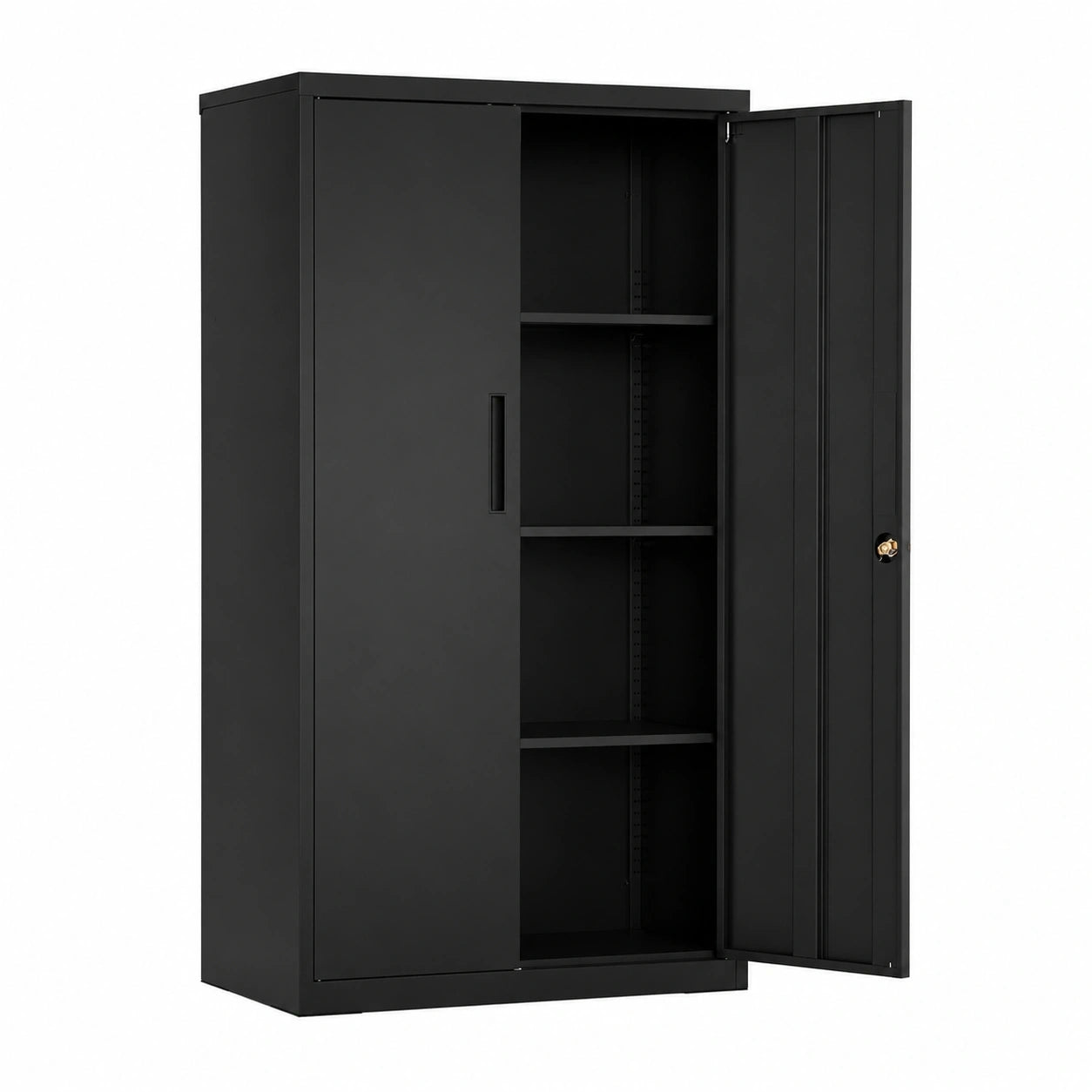 Stahl-Büroschrank mit Schloss, 3 verstellbaren Regalböden, 80 x 40 x 140 cm, Mattschwarz
