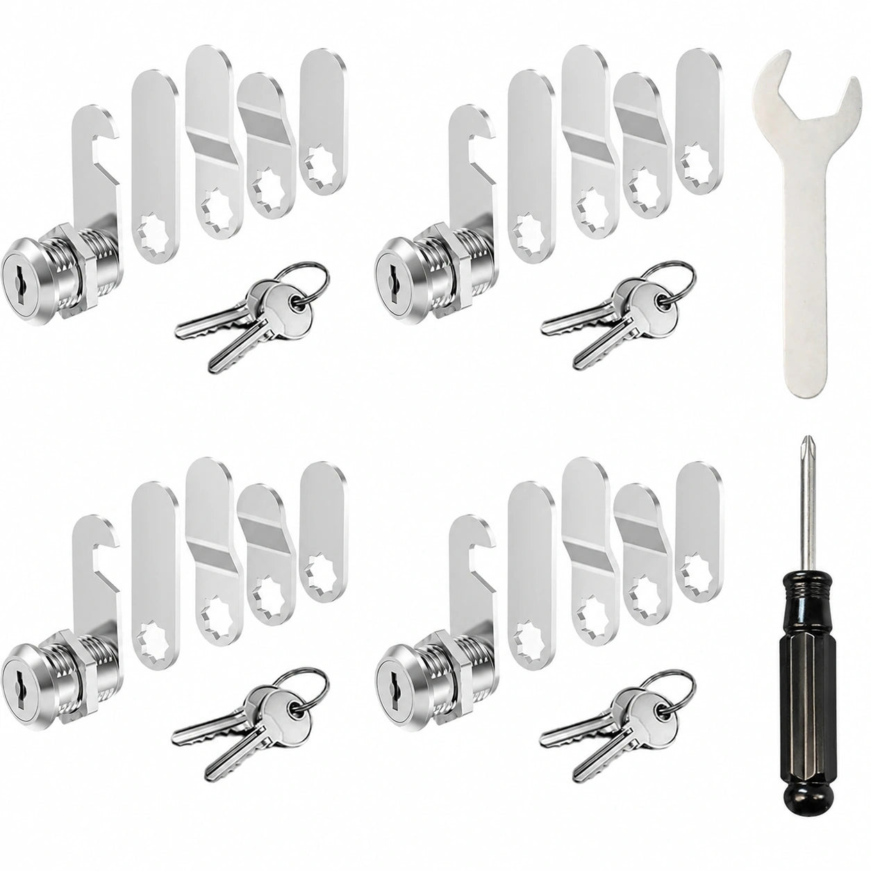 4er Set 20mm Briefkastenschlösser mit 20 Schlossplatten und 4 Schlüsseln, geeignet für Schranktüren und Briefkästen