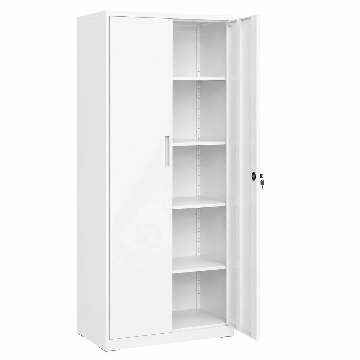 Stahl-Schrank mit Schloss, 5 Ebenen, verstellbare Ablagen, ideal für Büro und Garage, weiß
