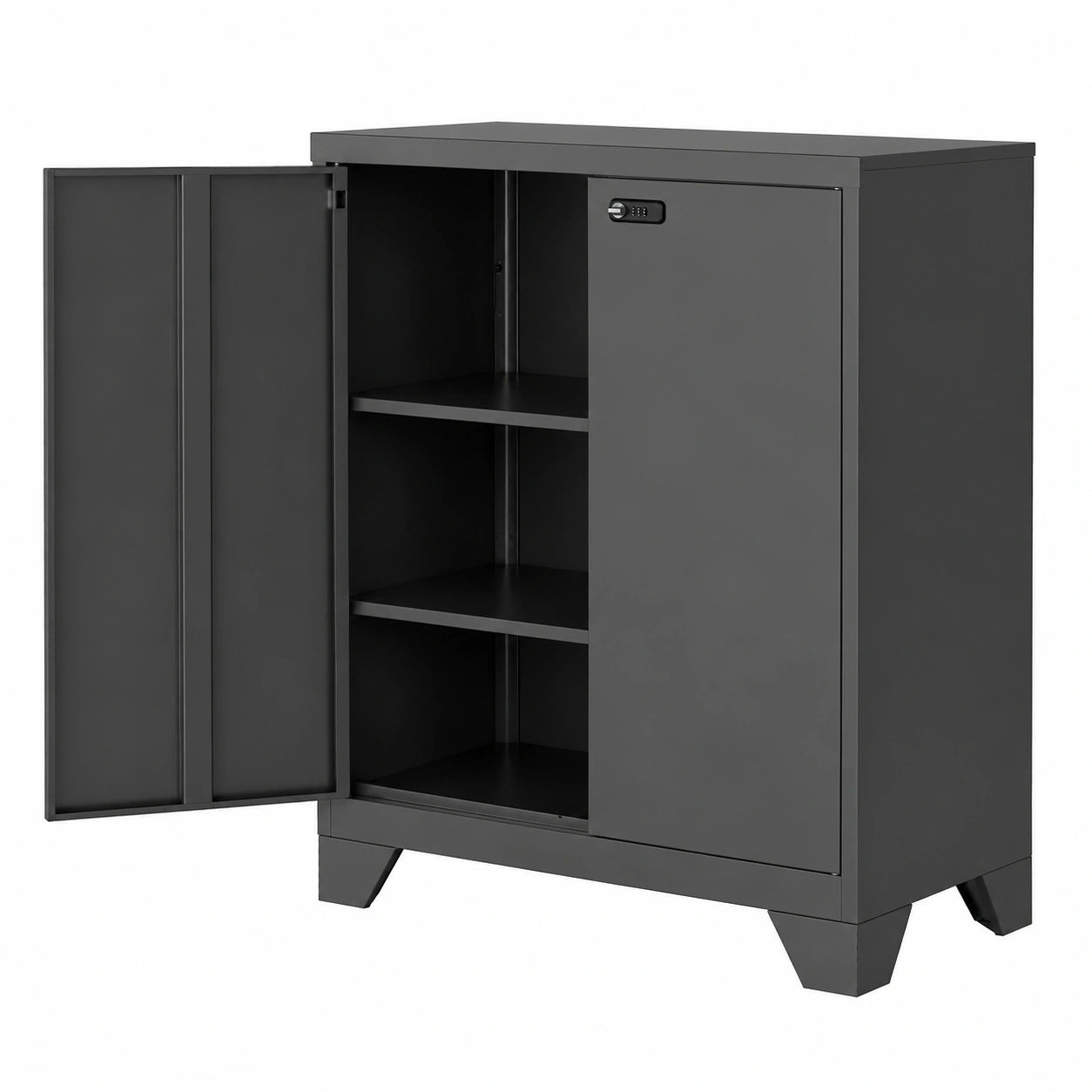 Verschließbarer Aktenschrank aus Metall mit Kombinationsschloss, vielseitig einsetzbar, 2 verstellbare Regalböden, ideal für Büro, Garage und Wohnzimmer, 90 x 80 x 40 cm, Schwarz