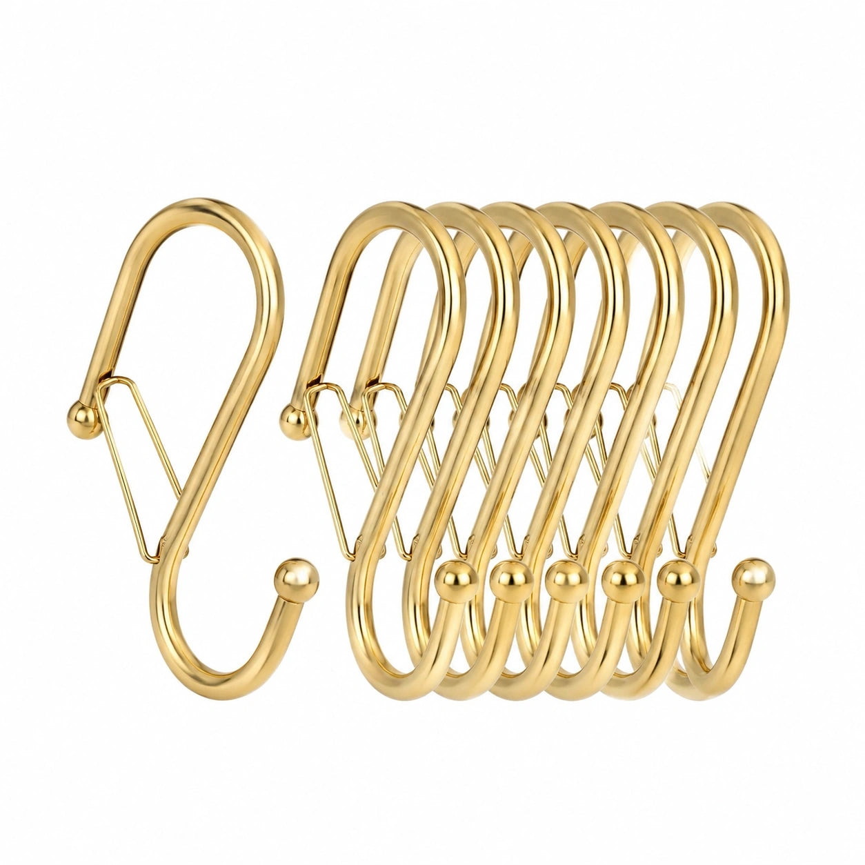 10er Set S-Haken Klein bis 1,5 cm Durchmesser – Metallhaken mit Sicherheitsverschluss für Bad, Küche und Garten – Spindhaken in Gelbgold