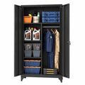 SONGMICS Metallschrank mit Doppeltüren und Hängestange, abschließbarer Mehrzweckschrank mit 5 Fächern, Mattschwarz, 80 x 40 x 165 cm