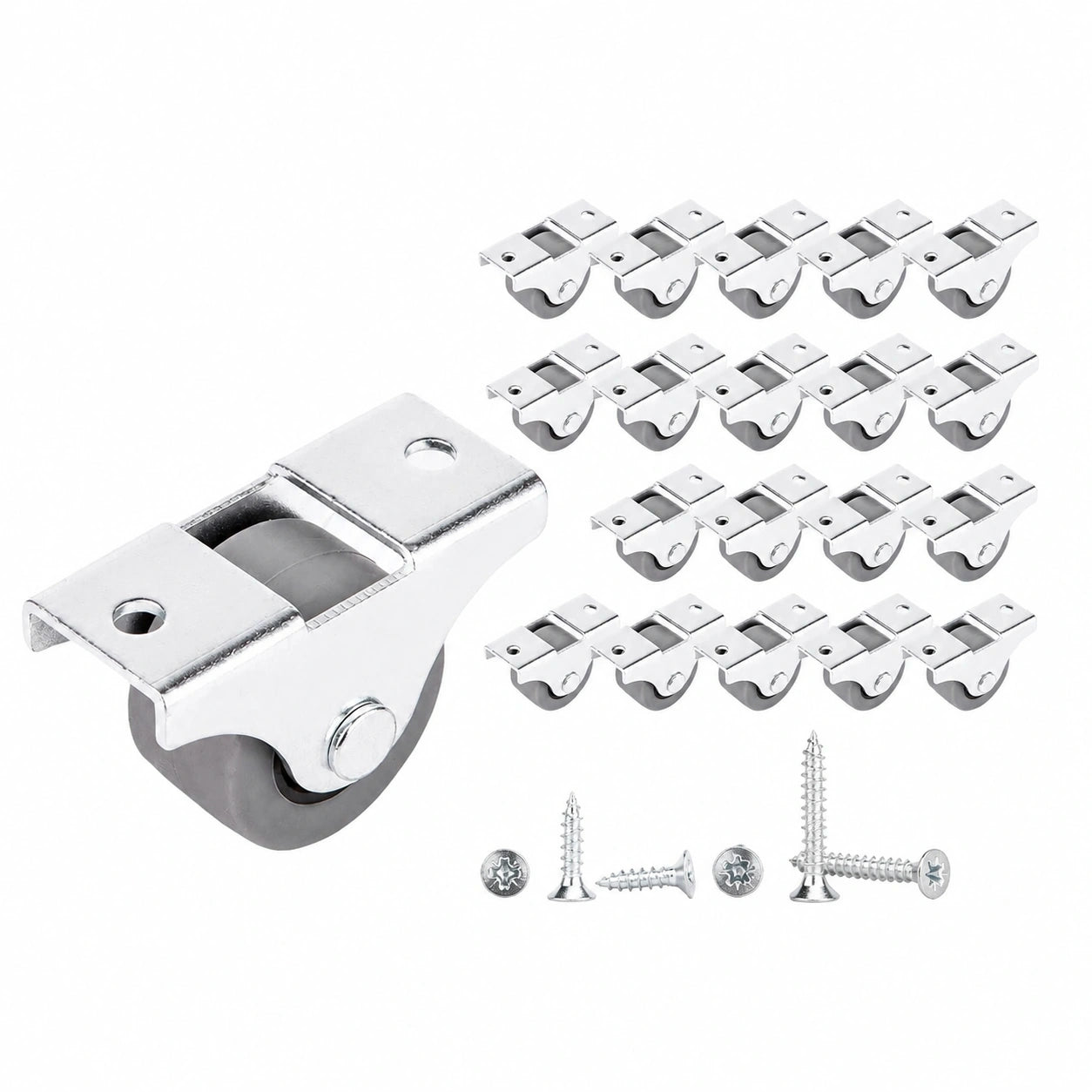 20er Set 25mm Gummirollen mit Metallplatte und Schrauben für Möbel, Traglast 20kg